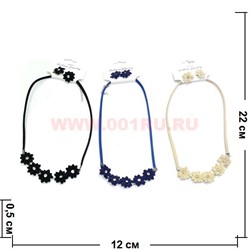 Колье и серьги из замши (E-58) 3 вида мелкие цветы цена за упаковку из 12шт - фото 101036