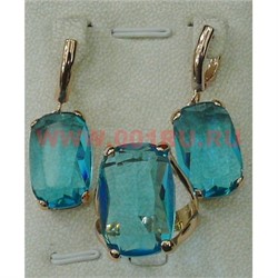 Набор серьги и кольцо "Валенсия" под голубой топаз размер 17-20 - фото 105010