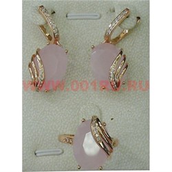 Набор серьги и кольцо "Майорка" под розовый кварц размер 17-20 - фото 105159