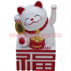 Котик Манэки-нэко белый и золотой 10,5 см на батарейках - фото 105267