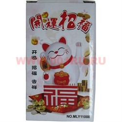 Котик Манэки-нэко белый и золотой 10,5 см на батарейках - фото 105268