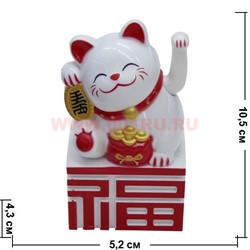 Котик Манэки-нэко белый и золотой 10,5 см на батарейках - фото 105269