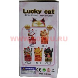 Котик Манэки-нэко белый и золотой 10,5 см на батарейках - фото 105271