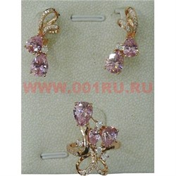 Набор серьги и кольцо "Таррагона" под розовый кристалл размер 17-20 - фото 105348