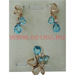 Набор серьги и кольцо "Таррагона" под голубой топаз размер 17-20 - фото 105535
