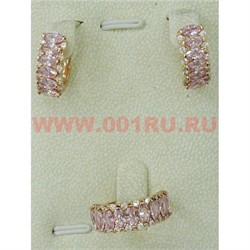 Набор серьги и кольцо "Гранада" под розовый кристалл размер 17-20 - фото 105703