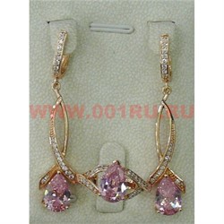 Набор серьги и кольцо "Рим" под розовый кристалл размер 17-20 - фото 105828