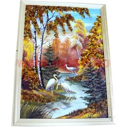Картина из янтаря в простой светлой рамке 35х45 см - фото 108514