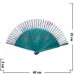 Веер маленький (дерево, шелк) зеленый 50 шт/упаковка - фото 108525