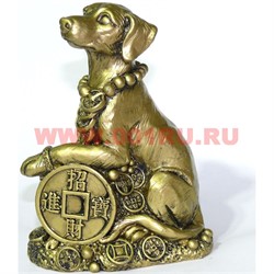 Символ 2018 года Собака 13 см с монетой (1752) из полистоуна 68 шт/кор - фото 111539