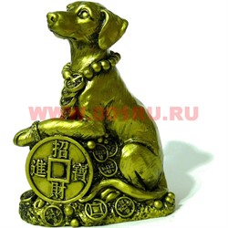 Символ 2018 года Собака 13 см с монетой (1752) из полистоуна 68 шт/кор - фото 111540