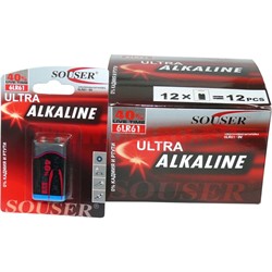 Батарейки Souser "крона" 6LR61 алкалиновая цена за 12 шт - фото 111690