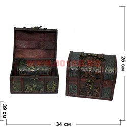 Шкатулка 3-в-1 деревянная 14 см высота - фото 113304