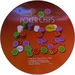 Набор для покера в круглой коробке 120 фишек - фото 115005