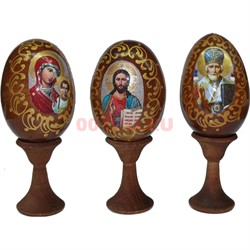 Яйцо деревянное с ликами святых на подставке - фото 117431