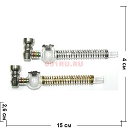 Трубка курительная стеклянная «пружинка» D&K (8318) с резиновыми вставками - фото 117513