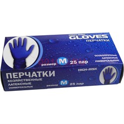 Перчатки синие High Risk Gloves размер M 25 пар латексные - фото 120516