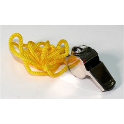 Свисток металлический с желтым шнурком 10 шт/упаковка - фото 121759