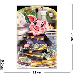 Доска разделочная 28х18 см «свинка с деньгами и слитками» - фото 124282