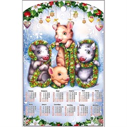 Доска разделочная 28х18 см «календарь и 4 свинки» - фото 124285