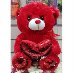 Медведь с сердцем с пайетками 12 шт/уп мягкая игрушка - фото 128515
