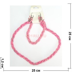 Набор 3в1 "Бусы, браслет, серьги" из розового коралла (зерна) - фото 134763