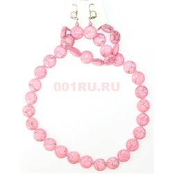 Набор 3в1 "Бусы, браслет, серьги" из розового коралла (таблетка прессовка) - фото 134784