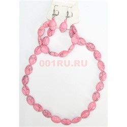 Набор 3в1 "Бусы, браслет, серьги" из розового коралла (овал прессовка) - фото 134804
