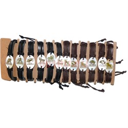 Браслет кожаный овальный со знаками зодиака 12 шт/уп с перламутром - фото 135194