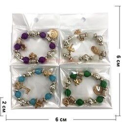 Браслеты с бусинами и металлическими вставками 12 шт/уп - фото 136383