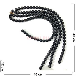 Бусины агат круглые черные 12 мм для рукоделия на нитке 40 см - фото 136529