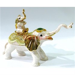 Металлическая шкатулка (3045) «Слон и слоненок» со стразами - фото 138086