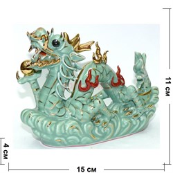 Фигурка фарфоровая 15 см «Дракон» зеленая - фото 139635