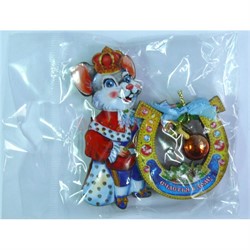 Магнит Символ 2020 года деревянный Крыса (MS-254) с подковой - фото 143009