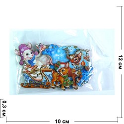 Символ 2020 года магнит деревянный Крыса на санях (MS-269) - фото 143022