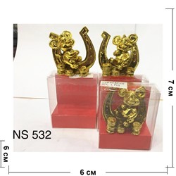 Крыса в подкове с деньгами (NS-532) фигурка из полистоуна - фото 143252