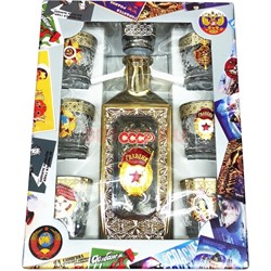 Набор подарочный в золоте СССР Гвардия «бутылка + 6 стопок» - фото 144251