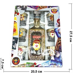Набор подарочный в золоте СССР Гвардия «бутылка + 6 стопок» - фото 144253