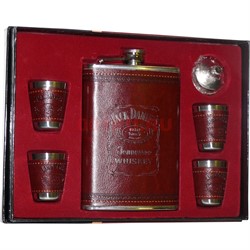 Набор в коже с Флягой 9 унций Jack Daniels + 4 стаканчика (22-25) - фото 145473