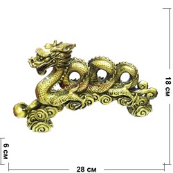 Нецке Дракон с жемчужиной на волне 28см, иммитация бронзы - фото 145486