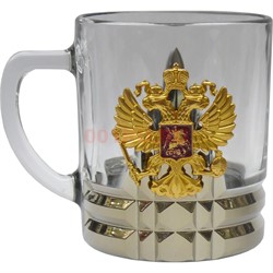 Чашка с ручкой «орел герб России» стеклянная в золоте - фото 146996