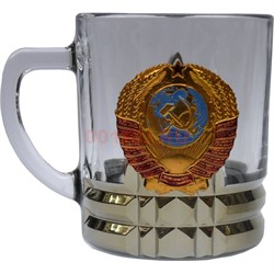 Чашка с ручкой «герб СССР» стеклянная в золоте - фото 146998