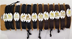 Браслет кожаный овальный со знаками зодиака 12 шт/уп с перламутром - фото 148610