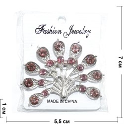 Брошь металлическая Павлин со стразами 12 шт/уп - фото 150359