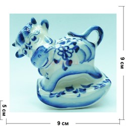 Бык (№16) Символ 2021 года гжель качающийся 9 см - фото 153022