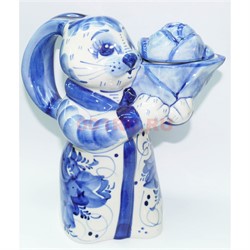 Чайник с кроликом гжель 21 см из керамики - фото 153087