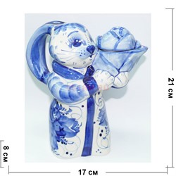 Чайник с кроликом гжель 21 см из керамики - фото 153088
