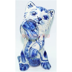 Фигурка кошка гжель 14 см из керамики - фото 153141