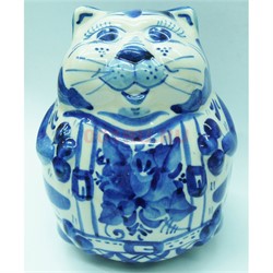 Фигурка толстый кот гжель 12 см из керамики - фото 153143