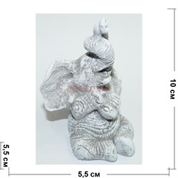 Слон с поднятым хоботом 10 см из мраморной крошки ручная работа - фото 154414